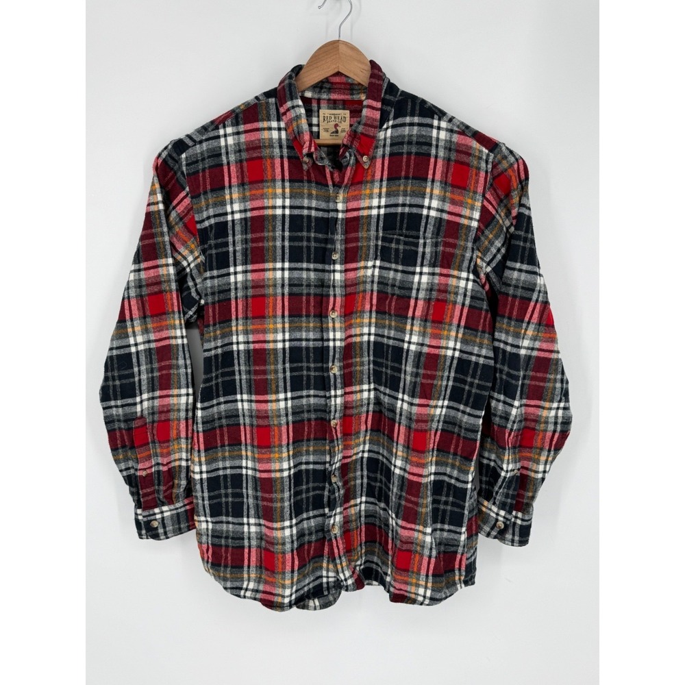 Red Head Men's Flannel Shirt Sz XLT Red/Black/White Plaid Cotton Button Up A8